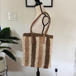 Brown and Cream Striped Tote Bag